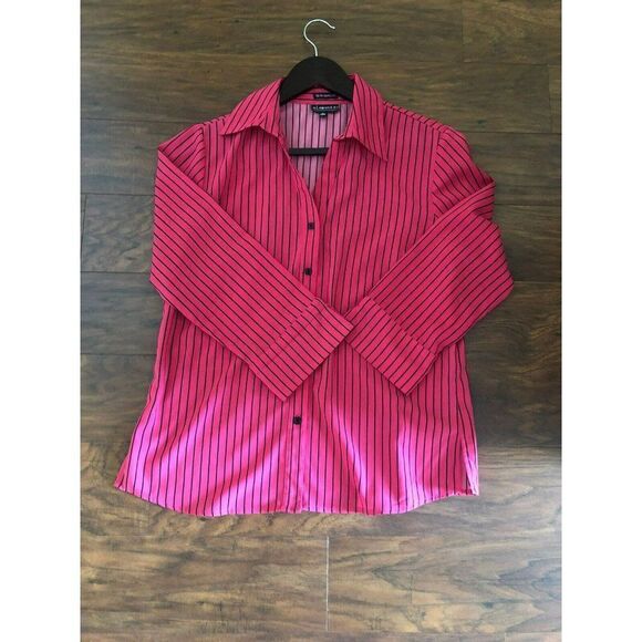 Elementz Stretch Hot Pink Striped Botton-up Blouse Size M - Picture 3 of 9